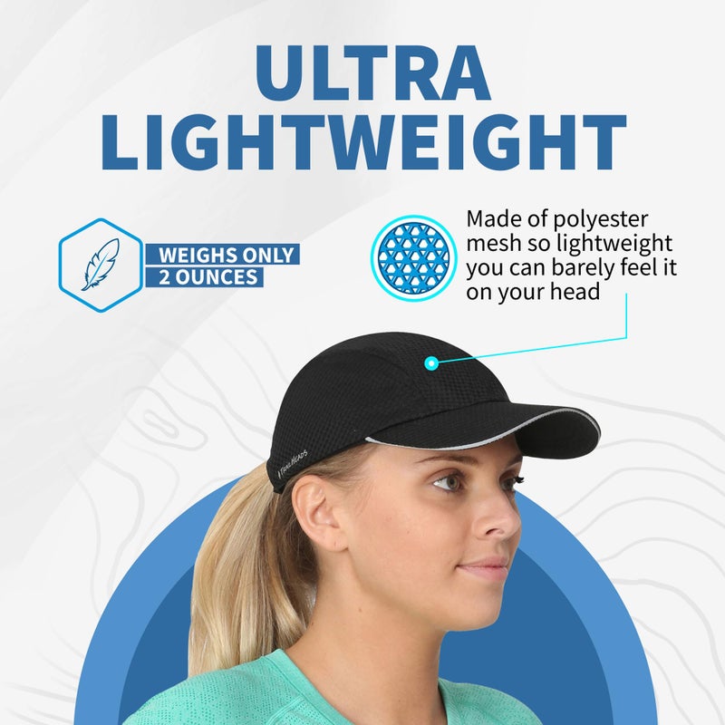 TrailHeads Women's Race Day Performance Running Cap, Lightweight & Quick Drying Mesh Sports Hat with Reflective Trim - Black - Image 3